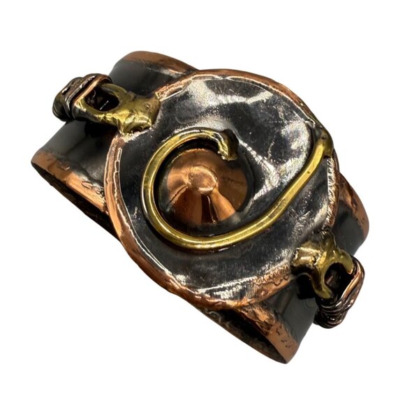 Unique Copper Brass & Enamel BRUTALIST Statement Cuff Bracelet Hand-crafted - Picture 1 of 7